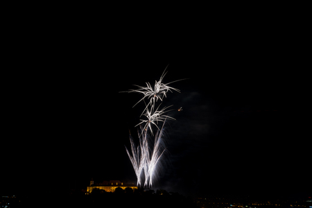 Beautiful colorful fireworks in the city of Brno on Spilberkの写真素材