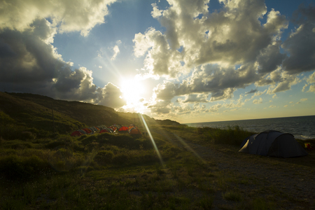 Tents at the seasideの写真素材