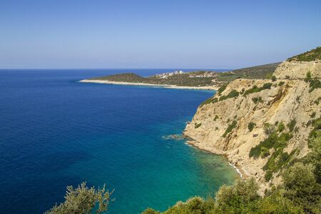 Thassos Island Greece. Coastline from hill.の写真素材