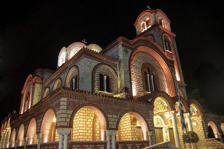 Hagia Sophia Cathedral Church at night in Xanthi Greece.の写真素材