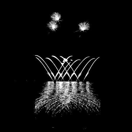 Fireworks with reflection on lakeのイラスト素材
