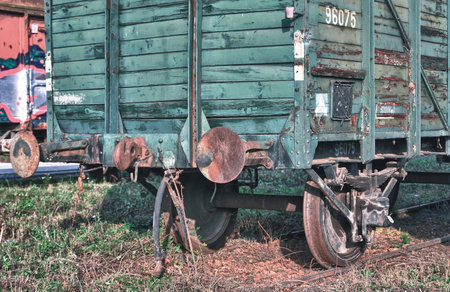 Old abandoned  trains at depot in sunny dayの写真素材