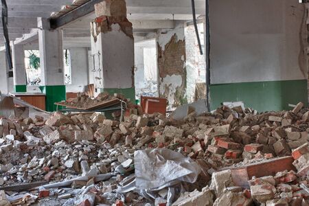 Photo from demolition  textile  factory in sunny day