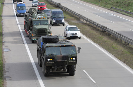 Brno,Czech Republic-March 30,2015 Dragoon ride US army convoy drives through Czech Republic, convoy, returning from the Baltic countries to a German base, entered the territory of the Czech Republicのeditorial素材