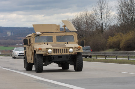 Brno,Czech Republic-March 30,2015 Dragoon ride US army convoy drives through Czech Republic, convoy, returning from the Baltic countries to a German base, entered the territory of the Czech Republicのeditorial素材