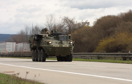 Brno,Czech Republic - March 30, 2015:Dragoon Ride - US army convoy drives through Czech Republic. The U.S. military convoy, returning from the Baltic countries to a German base, entered the territory of the Czech Republicのeditorial素材