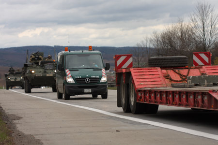Brno,Czech Republic - March 30, 2015:Dragoon Ride - US army convoy drives through Czech Republic. The U.S. military convoy, returning from the Baltic countries to a German base, entered the territory of the Czech Republicのeditorial素材