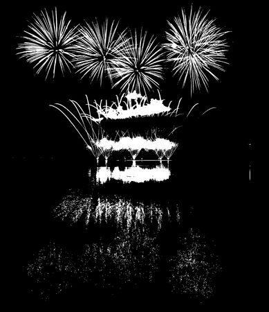 Vector Fireworks with reflection on lakeのイラスト素材