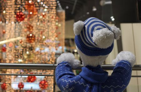 Teddy bear and christmas decorations at shopping centerのeditorial素材