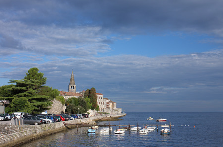 View of coastal town of Porec in Croatia in the morningの写真素材