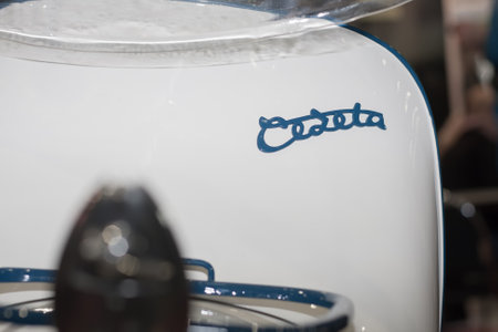 BRNO, CZECH REPUBLIC-MARCH 4,2016: Detail of inscription on electric scooter Cezeta Type 506  on International Fair for Motorcycles  on March 4,2016 in Brno in Czech Republicのeditorial素材