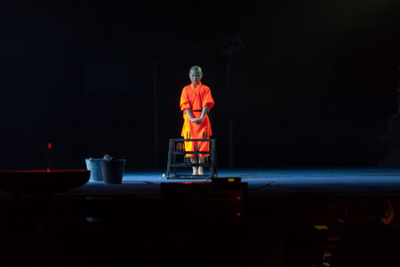 BRNO, CZECH REPUBLIC-APRIL 11.2016: Show The Mystical Powers of The Shaolin Monks of China on April 11, 2016 in City Hall Vodova in Brno in Czech Republicのeditorial素材