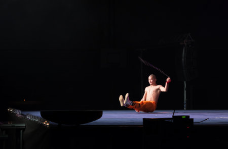 BRNO, CZECH REPUBLIC-APRIL 11.2016: Show The Mystical Powers of The Shaolin Monks of China on April 11, 2016 in City Hall Vodova in Brno in Czech Republicのeditorial素材