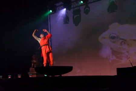 BRNO, CZECH REPUBLIC-APRIL 11.2016: Show The Mystical Powers of The Shaolin Monks of China on April 11, 2016 in City Hall Vodova in Brno in Czech Republicのeditorial素材