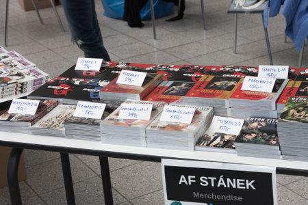 BRNO, CZECH REPUBLIC - APRIL 30, 2016:  Market with comic books, manga   at Animefest, anime convention on April 30, 2016 Brno, Czech Republicのeditorial素材