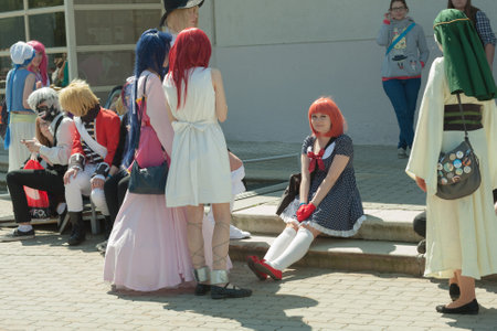 BRNO, CZECH REPUBLIC - APRIL 30, 2016: Cosplayer dressed as the character  Nanami Haruka from Uta no Prince-sama between other cosplayers  at Animefest, anime and manga convention on April 30, 2016 Brno in the Czech Republicのeditorial素材