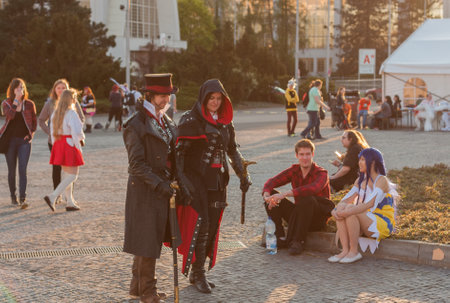 BRNO, CZECH REPUBLIC - APRIL 30, 2016:  Cosplayers dressed as characters from game Assassin´s Creed  pose at Animefest on April 30, 2016 Brno, Czech Republicのeditorial素材