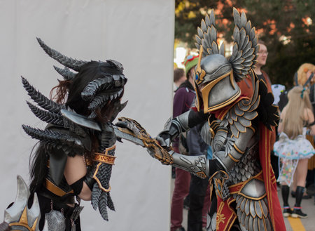 BRNO, CZECH REPUBLIC - APRIL 30, 2016:Two cosplayers  dressed as characters Neltharion(World of...