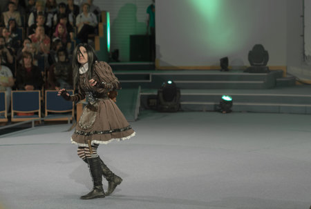 BRNO, CZECH REPUBLIC - APRIL 30, 2016: Cosplayer dressed as character Alice Lidell  from  game Alice: Madness Returns durig cosplay contest  at Animefest on April 30, 2016 Brno, Czech Republicのeditorial素材