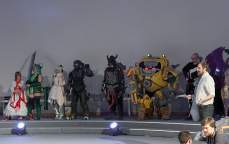 BRNO, CZECH REPUBLIC - APRIL 30, 2016:  Group of cosplayers during cosplay contest  at Animefest, anime convention on April 30, 2016 Brno, Czech Republicのeditorial素材
