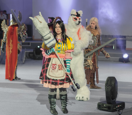 BRNO, CZECH REPUBLIC - APRIL 30, 2016: Cosplayer dressed as character Alice Lidell  from game Alice: Madness Returns durig cosplay contest  at Animefest on April 30, 2016 Brno, Czech Republicのeditorial素材
