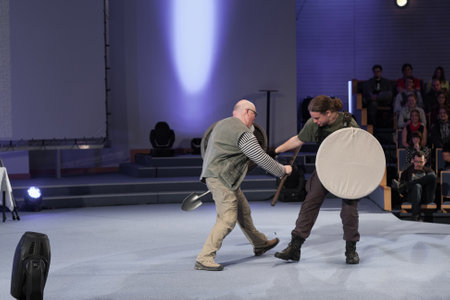 BRNO, CZECH REPUBLIC - MAY 1, 2016: Robert Waschka during talk about Soldier versus warrior at Animefest, anime convention on May 1, 2016 Brno, Czech Republicのeditorial素材