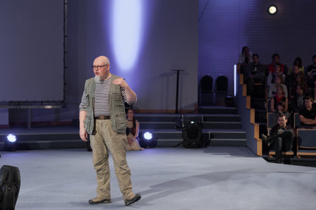 BRNO, CZECH REPUBLIC - MAY 1, 2016: Robert Waschka during talk about Soldier versus warrior at Animefest, anime convention on May 1, 2016 Brno, Czech Republicのeditorial素材