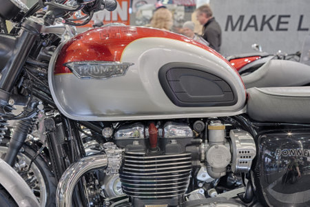 BRNO, CZECH REPUBLIC-MARCH 4,2016: Close up of of motorcycle Triumph Bonneville T120 on...
