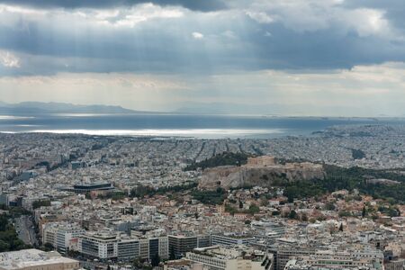 Aerial view of Acropolis from mount Lycabettus in the Athens の写真素材