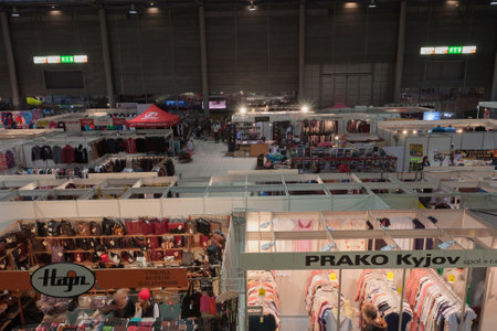 Brno, Czech Republic-December 10.2016: People browsing stalls at Christmas market in Brno Exhibition Centre on December 10, 2016 in Brno, Czech Republicのeditorial素材