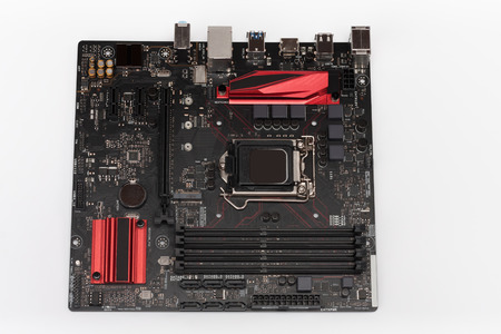 Modern, new, gaming motherboard isolated on white background の写真素材