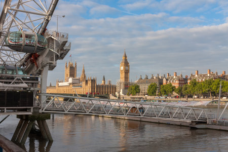 Westminster Bridge Road, London-September 6,2017: London Eye, millennium wheel on Westminster Bridge...