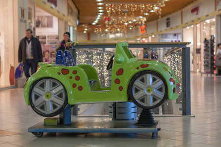 Brno,Czech Republic-December 1,2017: Playing car and walking visitors at shopping center Field of the King on December 1, 2017 Brno, Czech Republicのeditorial素材