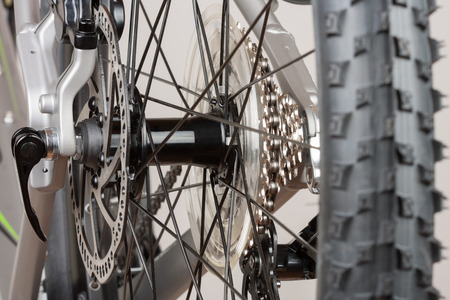 Bike hub of rear wheel; close up view; studio photo