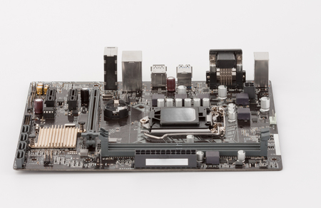 Modern, new, motherboard isolated on white background 