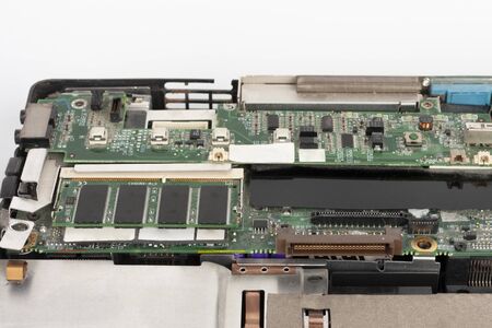 Close up of  laptop memory 64 MB SDRAM 144 pin SO-DIMM 66 MHz in laptop motherboard