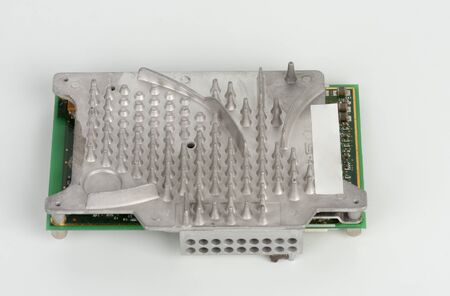 Close up of laptop CPU, processor with cooler on white background. 