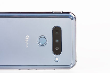 Brnenec, Czech Republic - January 20, 2020: Touchscreen triple camera smartphone LG G8S ThinQ in...