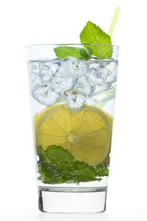 fresh drink with lemon and mintの写真素材