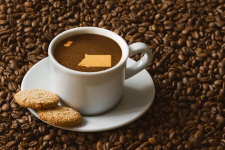 Still life photography of hot coffee beverage with map of Equatorial Guineaの写真素材