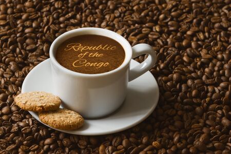 Still life photography of hot coffee beverage with text Republic of the Congoの写真素材