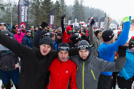 JASNA, SLOVAKIA - JANUARY 24, 2015: first world Winter Spartan Race in Low Tatrasのeditorial素材