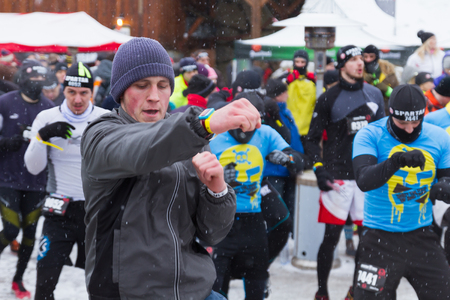 JASNA, SLOVAKIA - JANUARY 24, 2015: first world Winter Spartan Race in Low Tatrasのeditorial素材