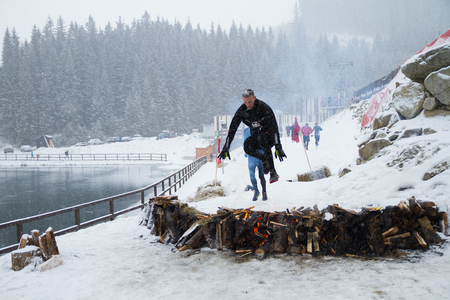 JASNA, SLOVAKIA - JANUARY 24, 2015: first world Winter Spartan Race in Low Tatrasのeditorial素材