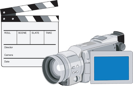 Clapboard with video cameraのイラスト素材