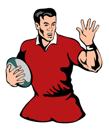 Rugby player fending off the oppositionのイラスト素材