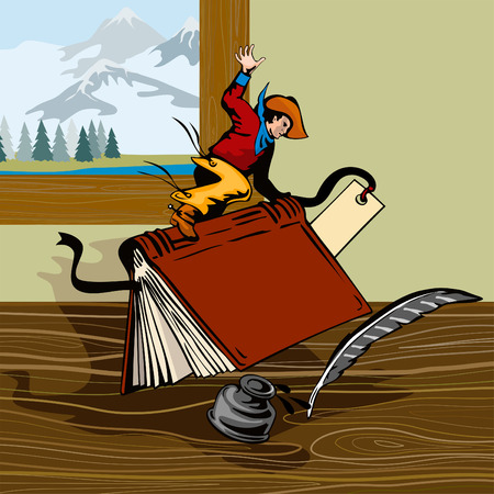 Cowboy riding a bookのイラスト素材