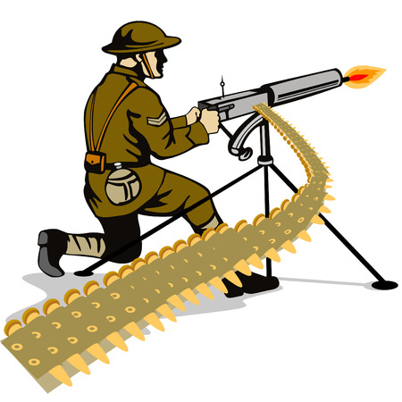 Soldier firing a machine gunのイラスト素材