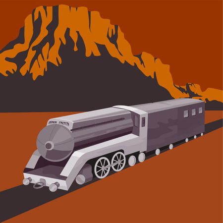Train traveling with canyon in backgroundのイラスト素材