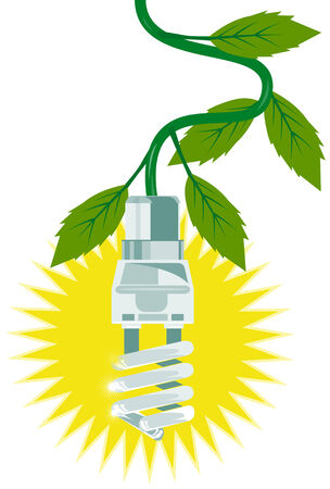 Compact Fluorescent Light with leavesのイラスト素材
